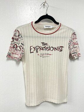 Desigual Arty Collection The Expressionist Ribbed Short Sleeve T-shirt Size XS